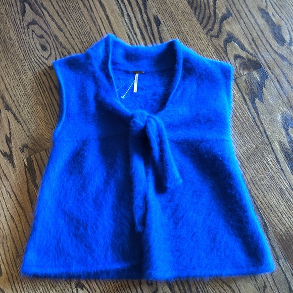 Free People Jackets & Blazers - Free People Cobalt angora rabbit hair tie vest